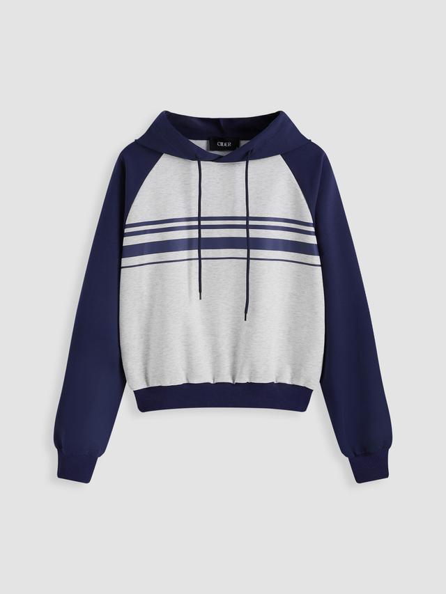 Patchwork Striped Drawstring Hoodie Product Image