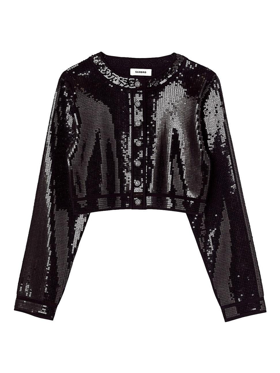 Womens Cropped Sequin Cardigan Product Image