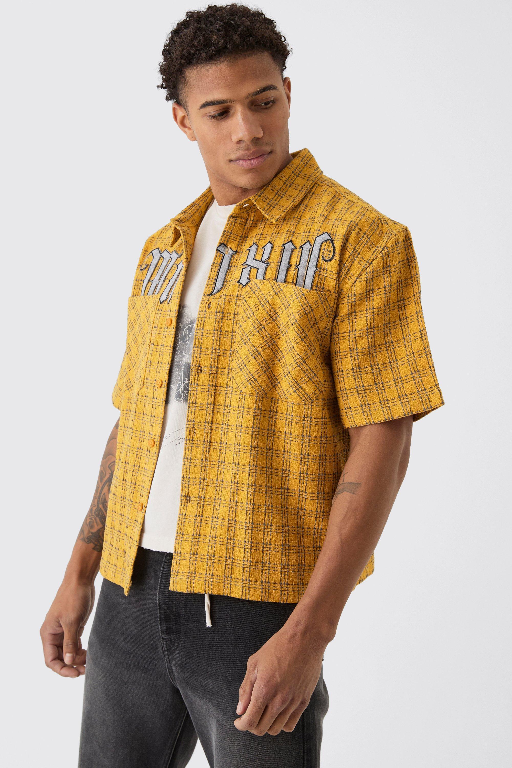 Oversized Small Plaid Double Pocket Boxy Shirt | boohooMAN USA Product Image