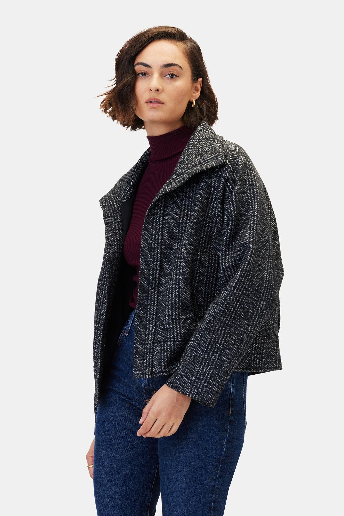 Joelle Wool Twill Jacket - Black Grey Plaid - ReAmour Product Image