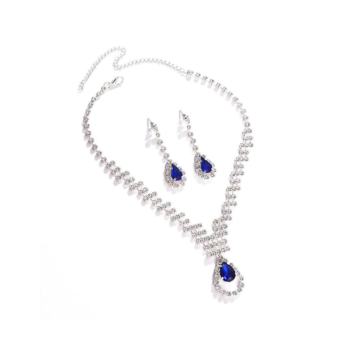 Sohi Womens Blue Stone Teardrop Necklace And Earrings (Set Of 2) Product Image