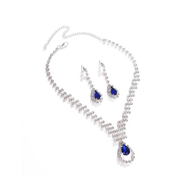 Sohi Womens Blue Stone Teardrop Necklace And Earrings (Set Of 2) Product Image