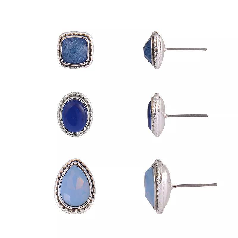 Emberly Stone Stud Earrings 3-Piece Set, Womens, Blue Product Image