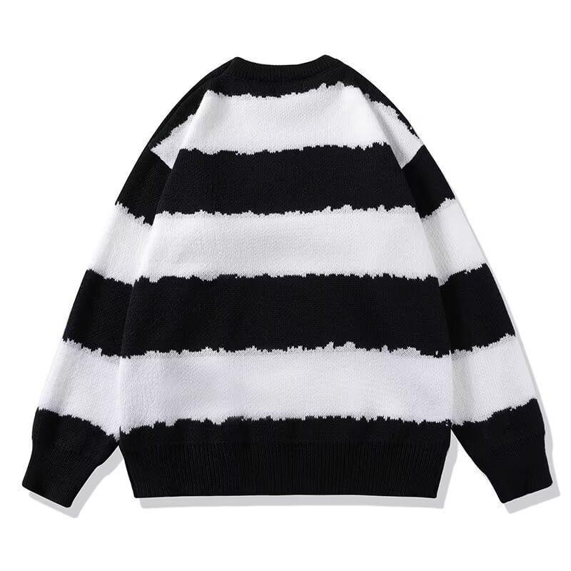 Crew Neck Drop Shoulder Striped Oversized Sweater Product Image