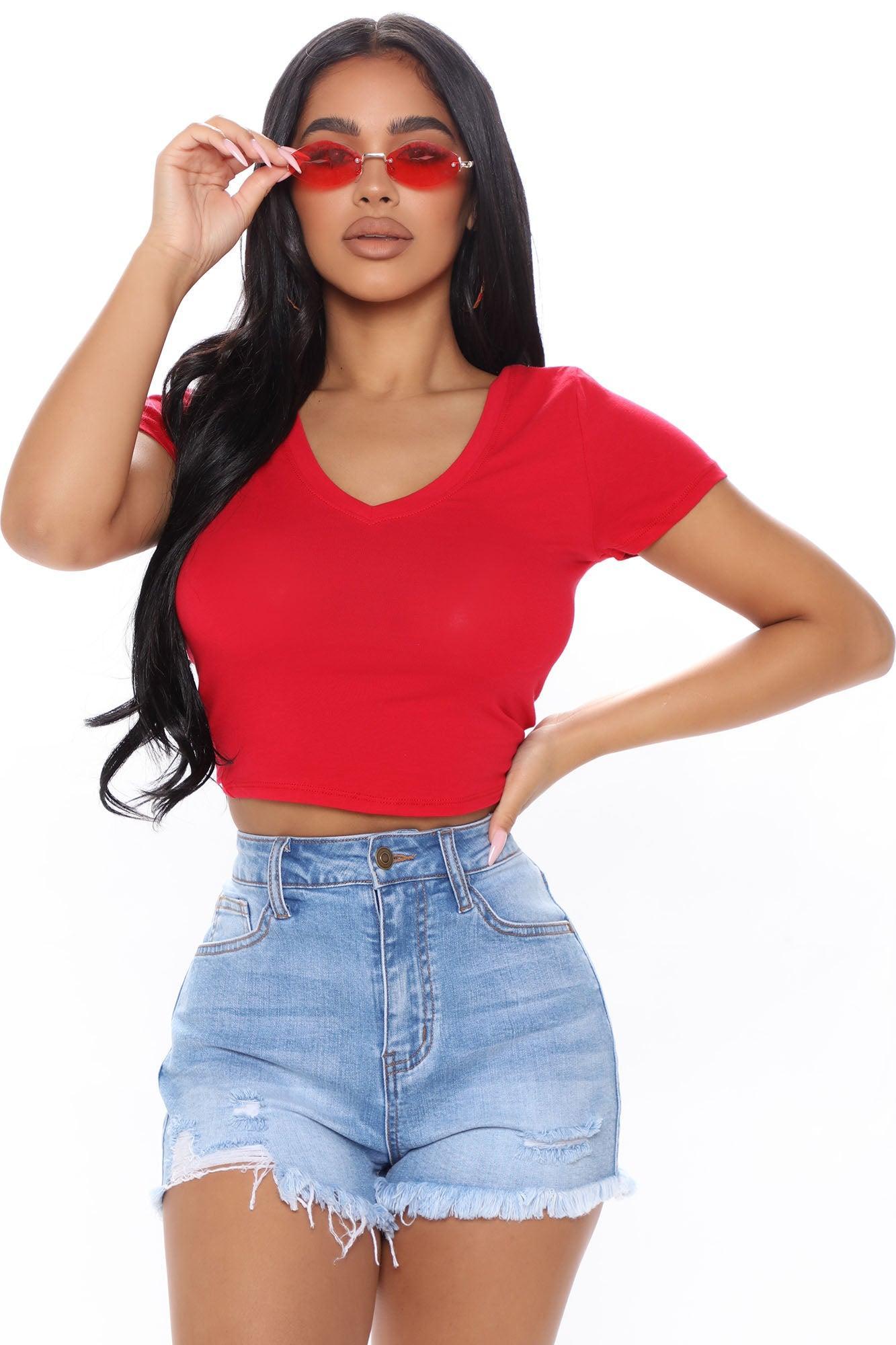 Carly V Neck Crop Tee - Red product image