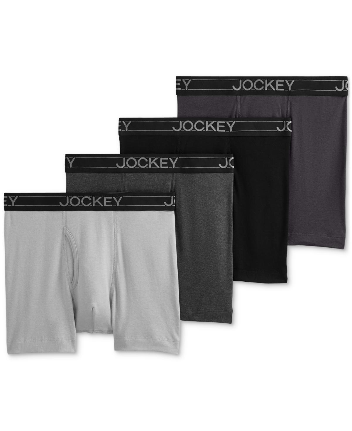 Mens Jockey 4-Pack Cotton Blend Boxer Brief Plum Blue Blue Product Image