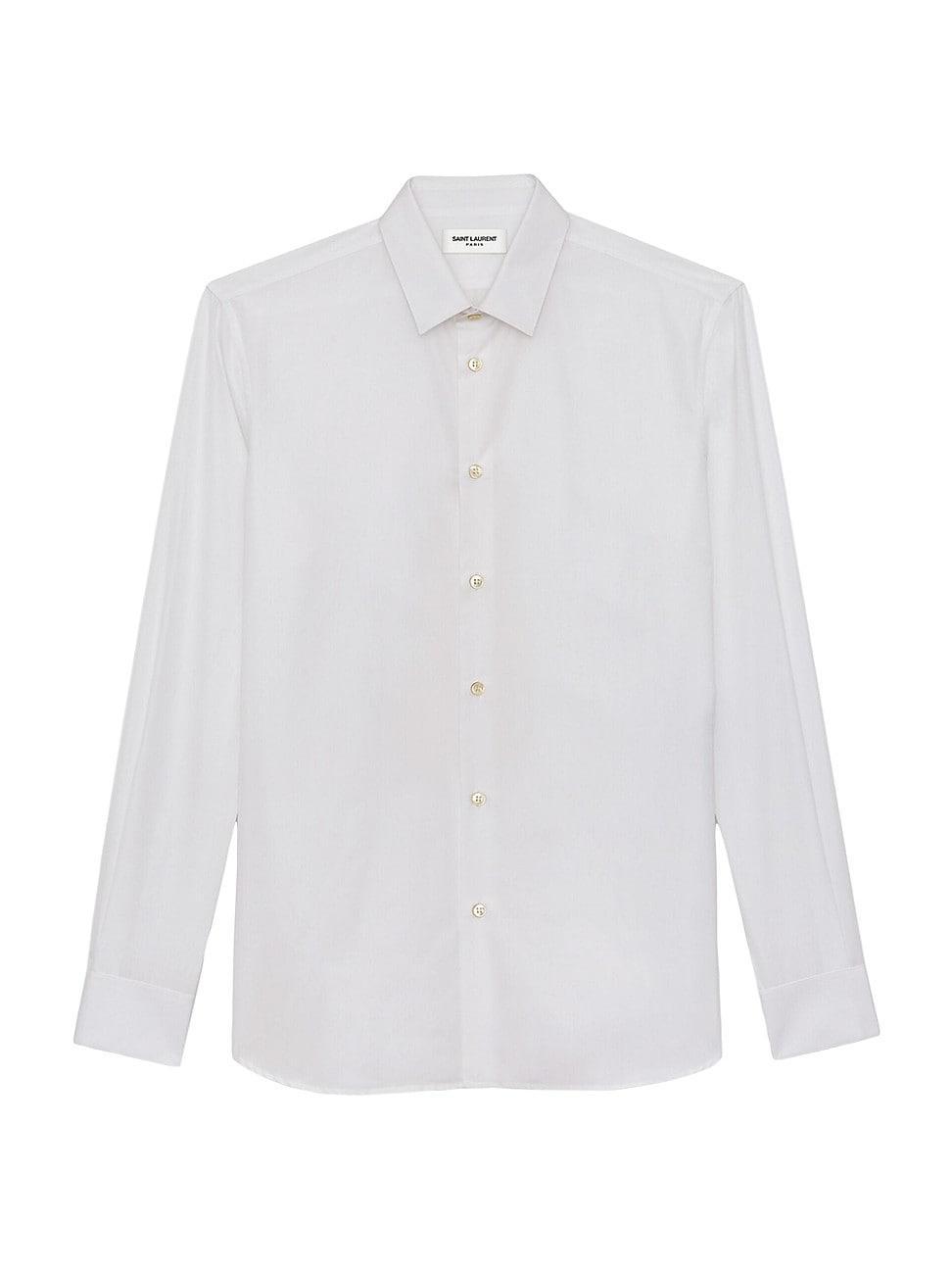 Saint Laurent - Pleated-cuff Cotton-poplin Shirt - Mens - White Product Image