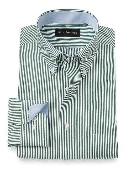 Non-Iron Cotton Stripe Dress Shirt With Contrast Trim - Green Product Image