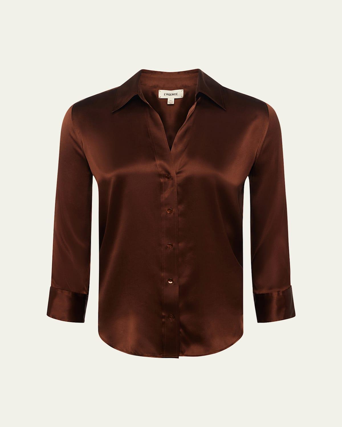 Dani Silk Satin 3/4-Sleeve Button-Down Blouse Product Image