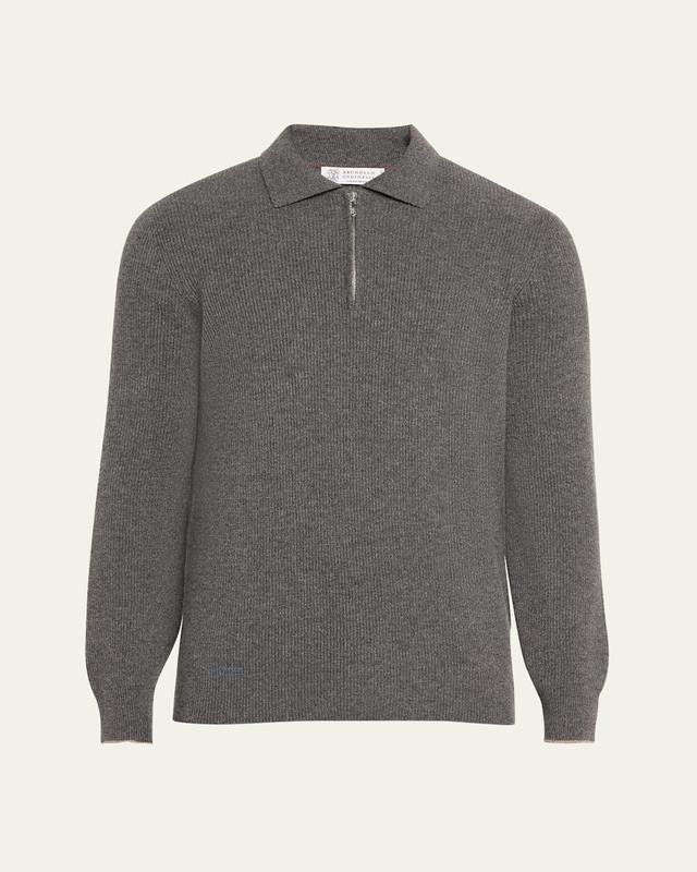 Mens Ribbed Cashmere Zip Polo Sweater Product Image