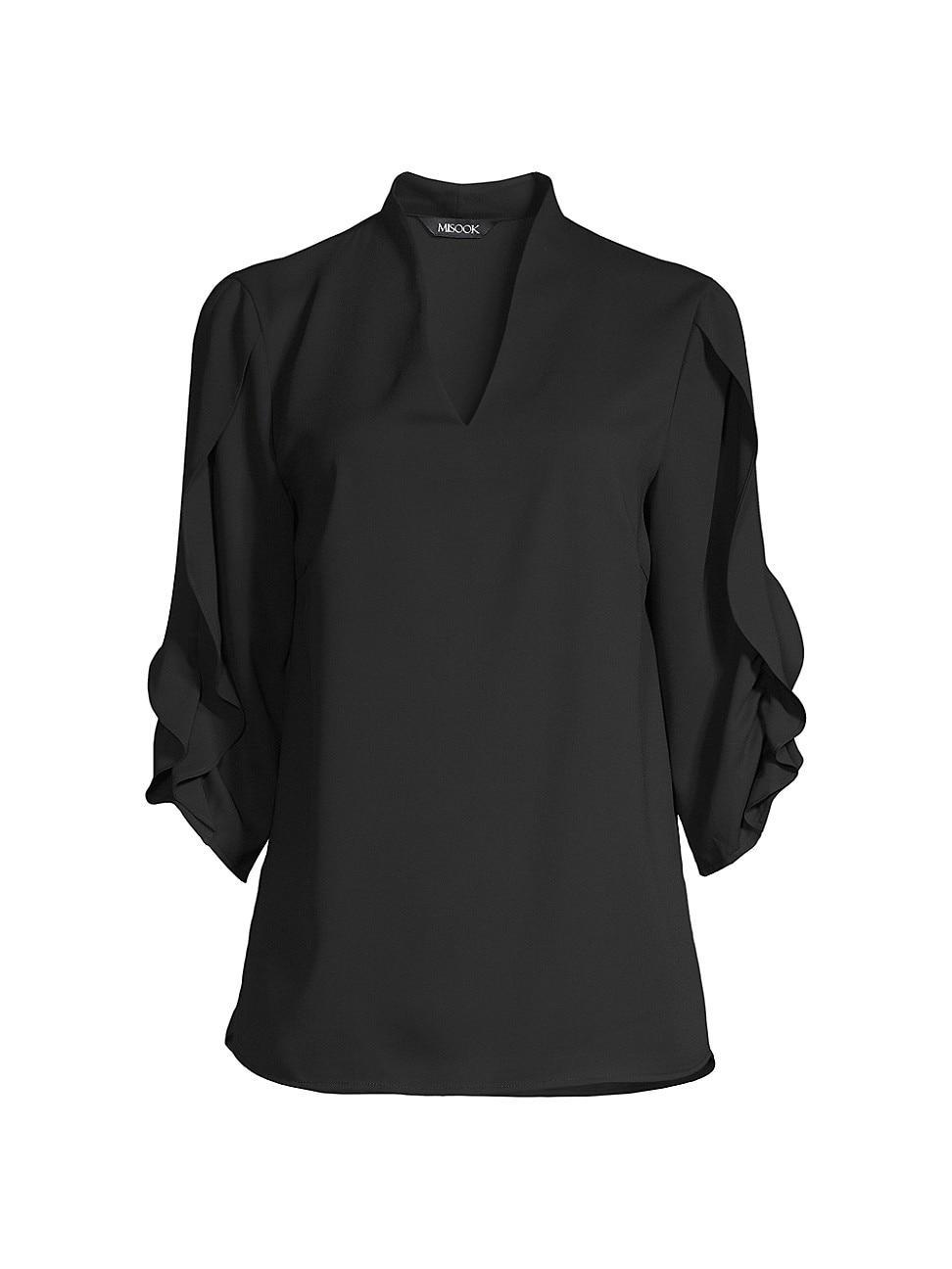 Misook Woven Crepe de Chine Tulip Sleeve Blouse Product Image