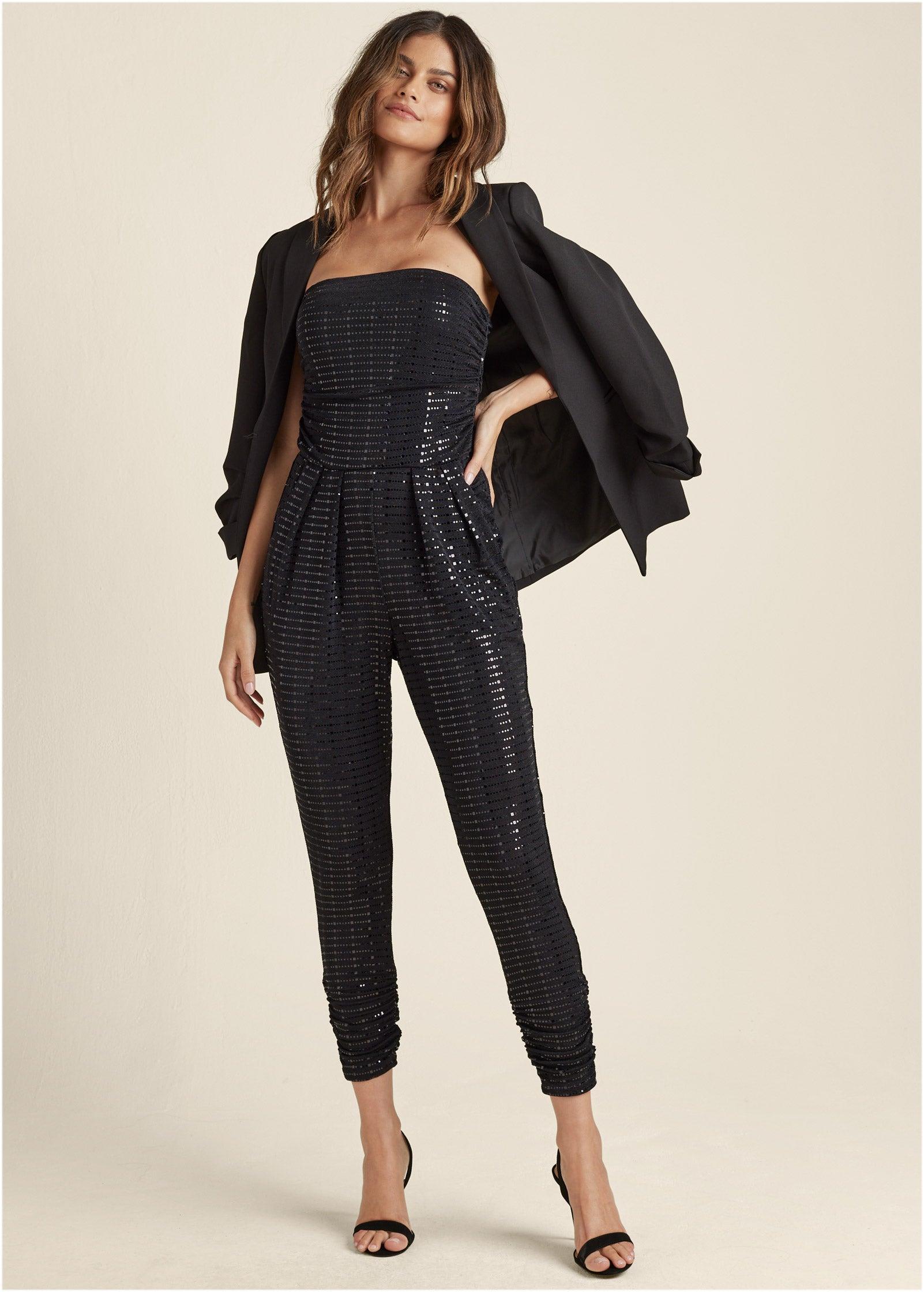 Ruched Sequin Jumpsuit - Black product image