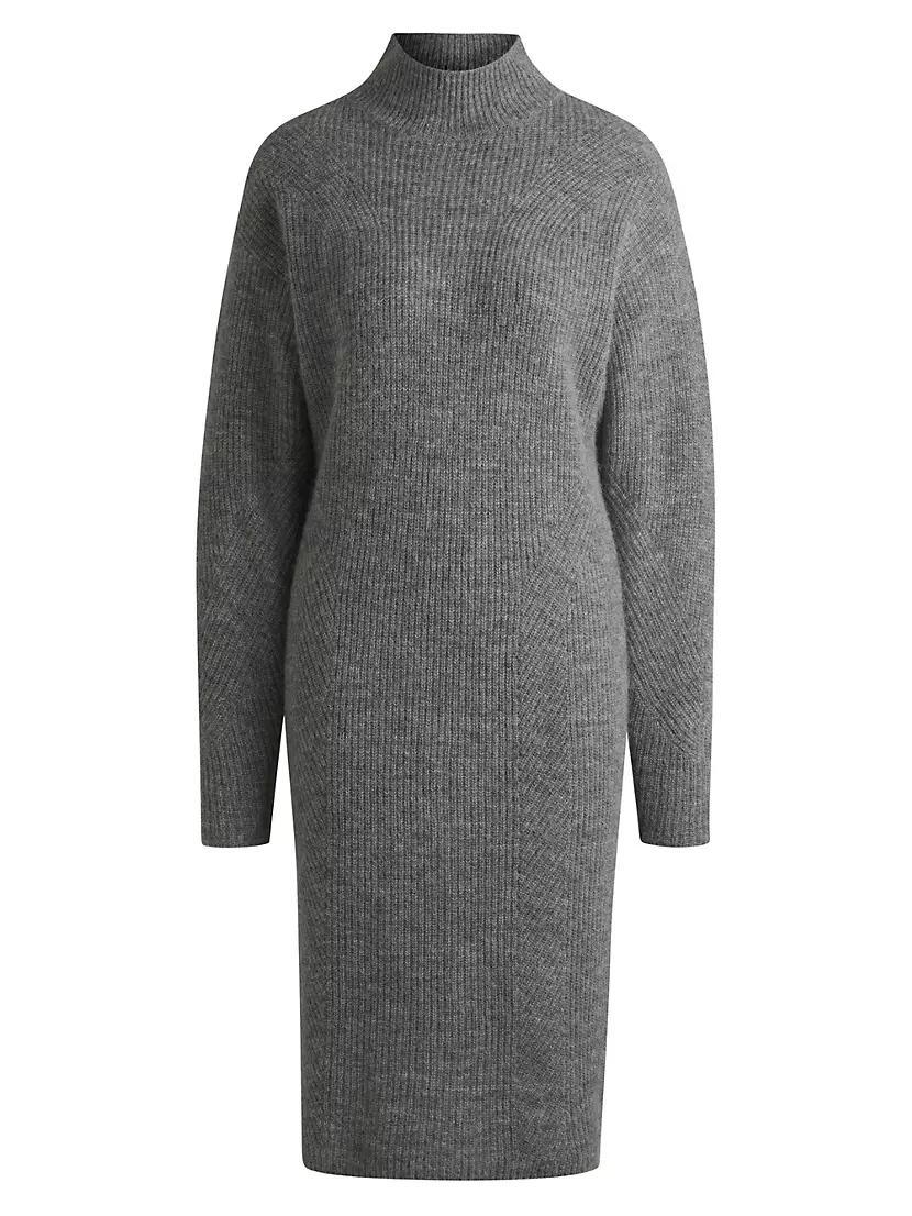 Long-Sleeved Relaxed-Fit Dress with Mixed Ribbing product image