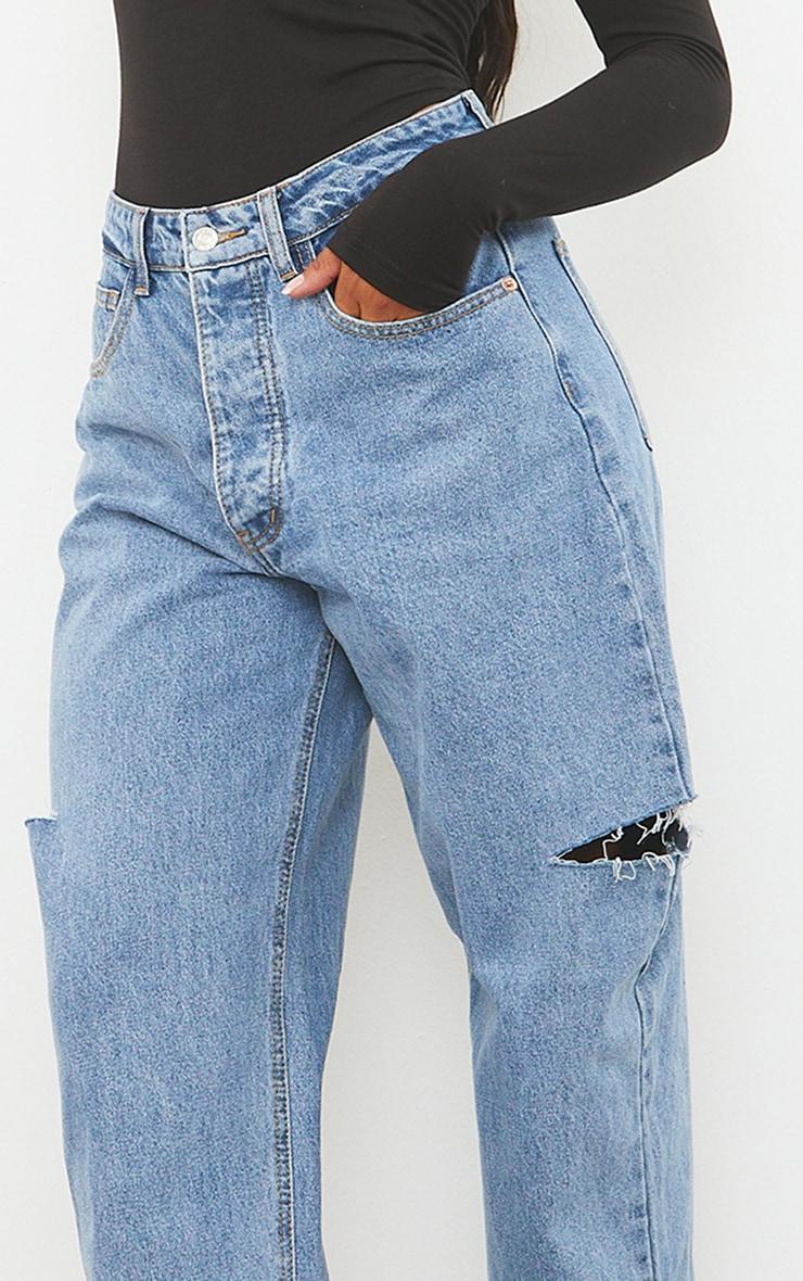 Mid Wash Thigh Split Baggy Boyfriend Jeans Product Image