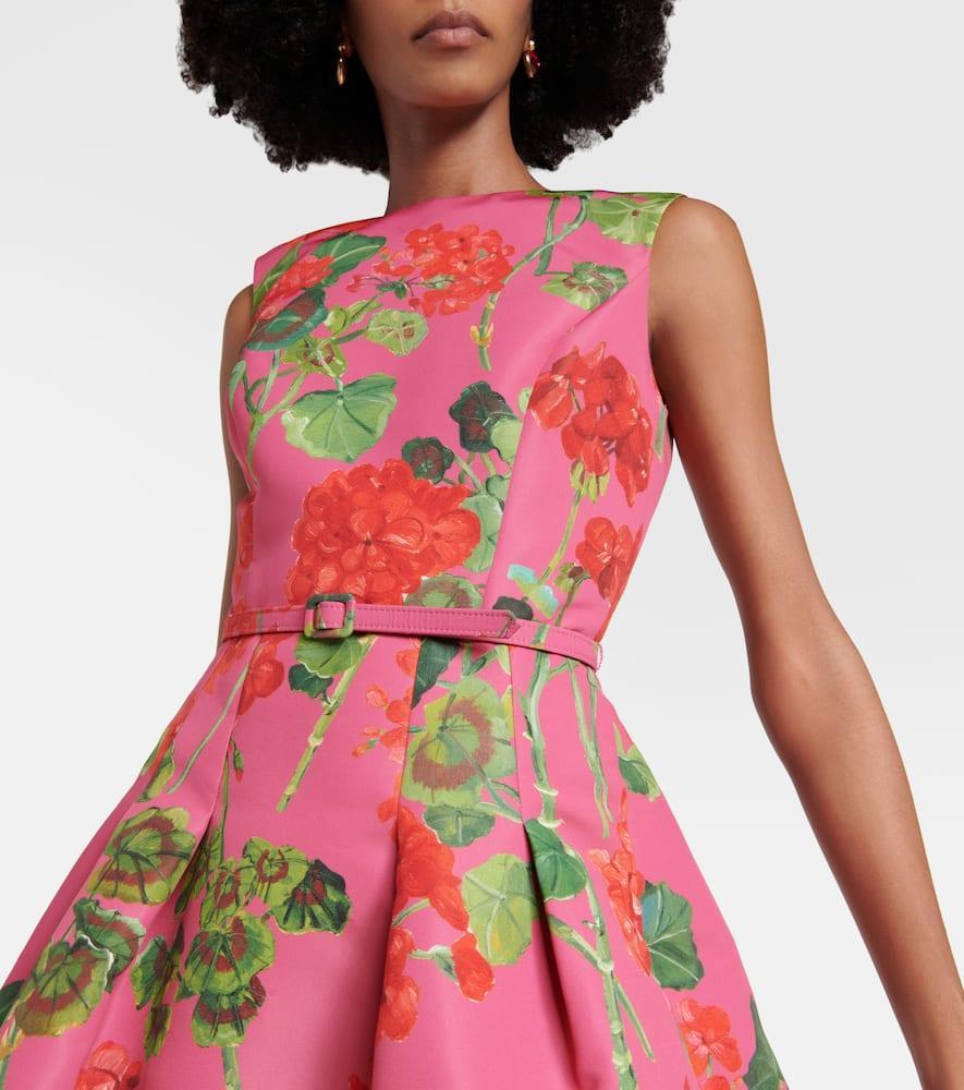 OSCAR DE LA RENTA Floral Faille Midi Dress In Red Geranium Product Image