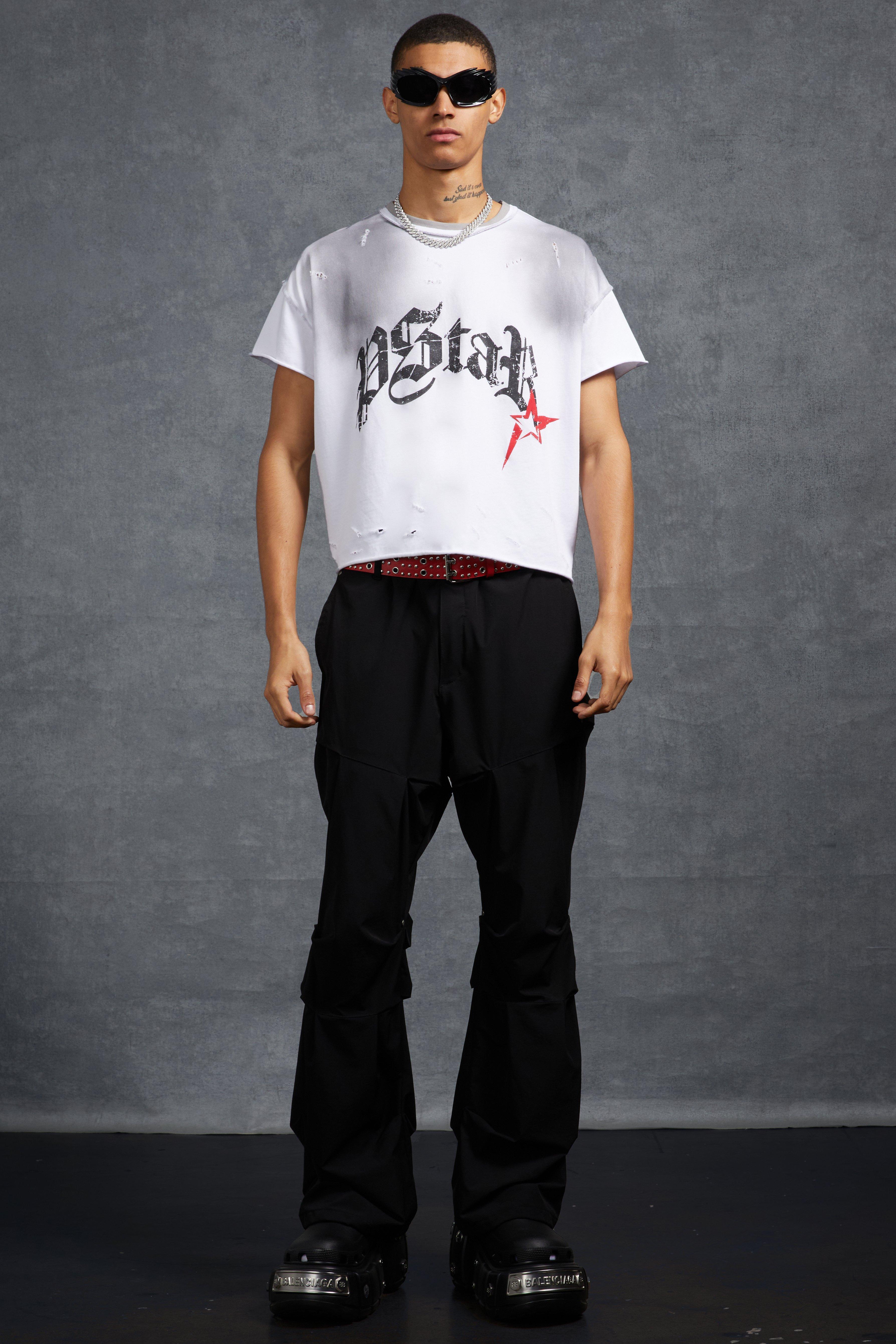 P-Star Slim Fit Flare Stacked Ruched Detail Pants | boohooMAN USA Product Image