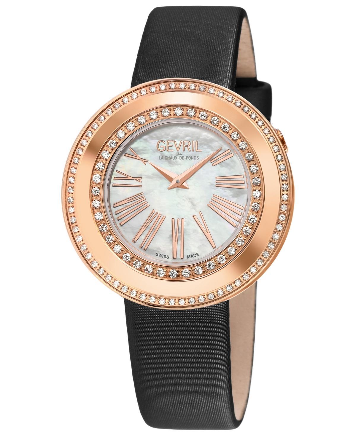 Gevril Womens Gandria Black Leather Watch 36mm Product Image