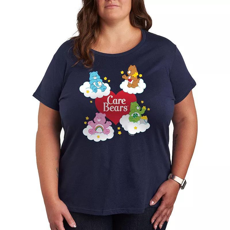 Plus Care Bears Heart And Bear Logo Graphic Tee, Womens Grey Blue Product Image