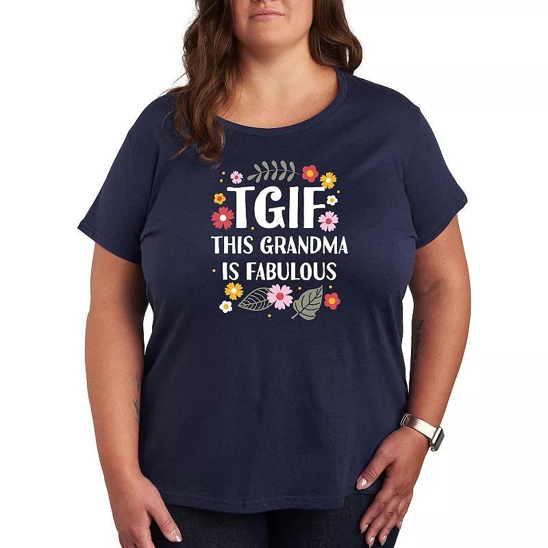 Plus TGIF This Grandma Is Fab Graphic Tee, Womens Grey Royal Blue Product Image