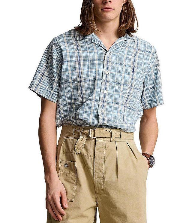 Polo Ralph Lauren Classic Fit Plaid Linen-Blend Short Sleeve Woven Camp Shirt Product Image