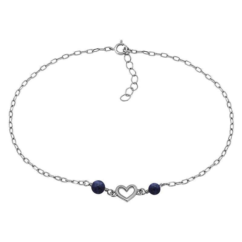 Aleure Precioso Sterling Silver Polished Heart Charm Anklet, Womens Sterling Silver Blue Product Image