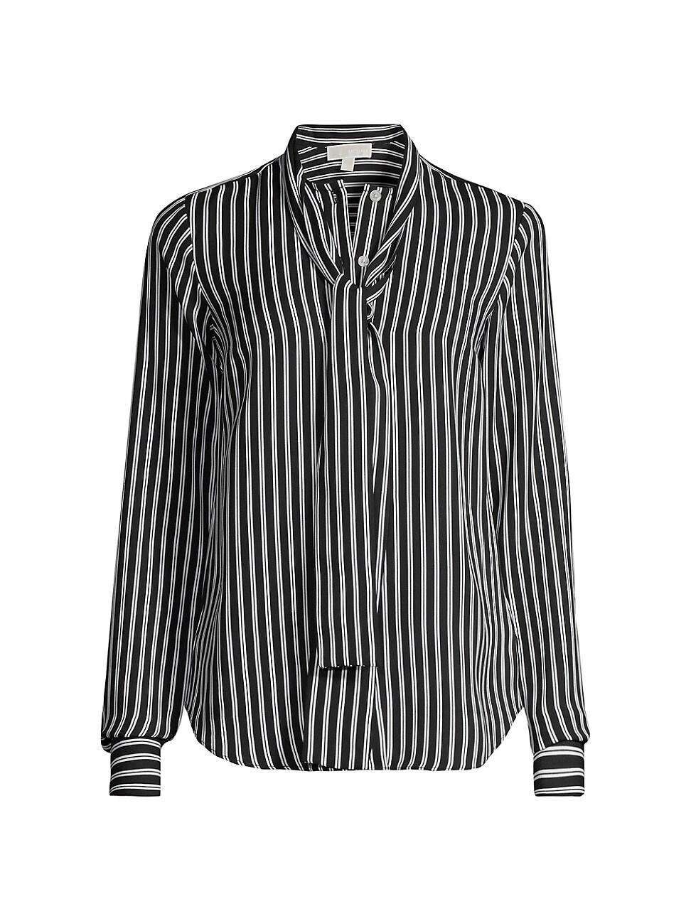 Womens Stripe Bow Silk-Blend Blouse Product Image