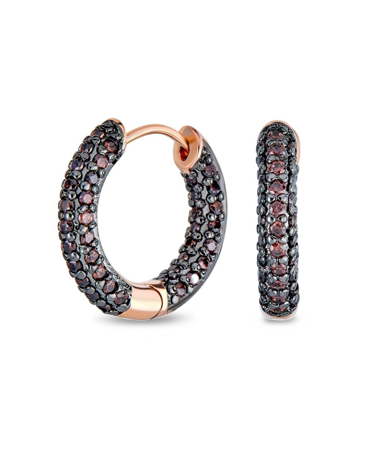 Bling Jewelry Formal Party Pink or Pave Cz Inside Out Small Tube Huggie Hoop Earrings For Women Cubic Zirconia Chocolate Rose Gold Black Plated Product Image