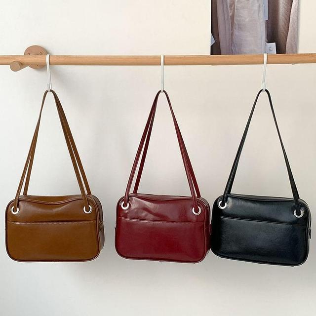 Plain Faux Leather Tote Bag Product Image