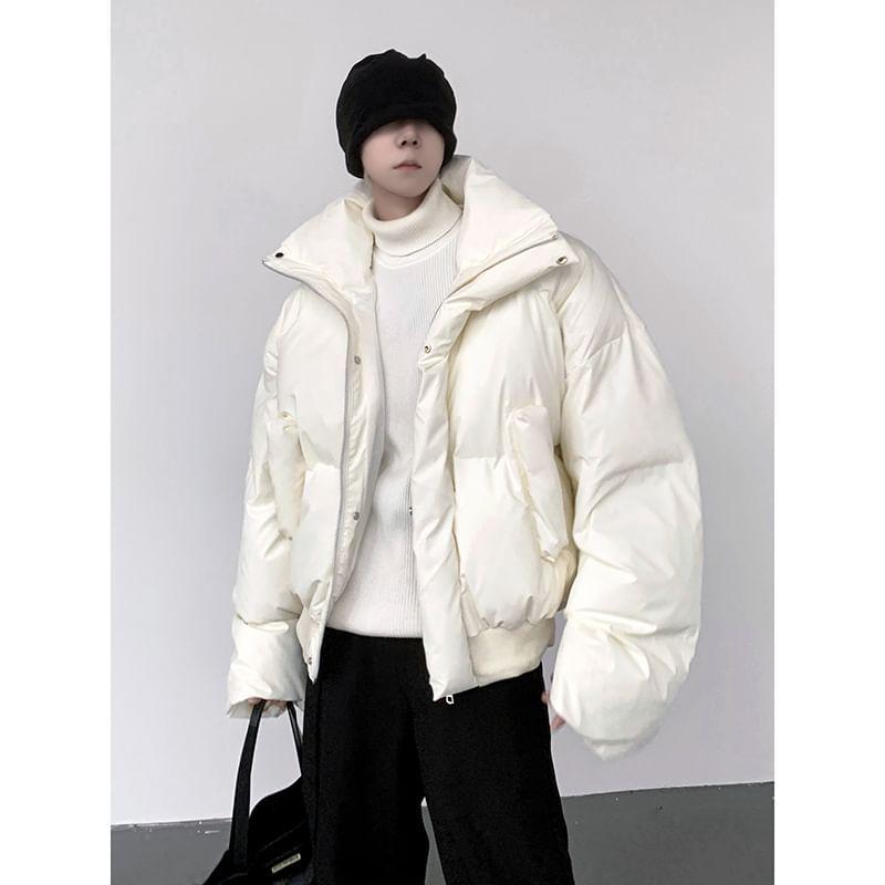 Stand Collar Plain Oversized Puffer Jacket Product Image