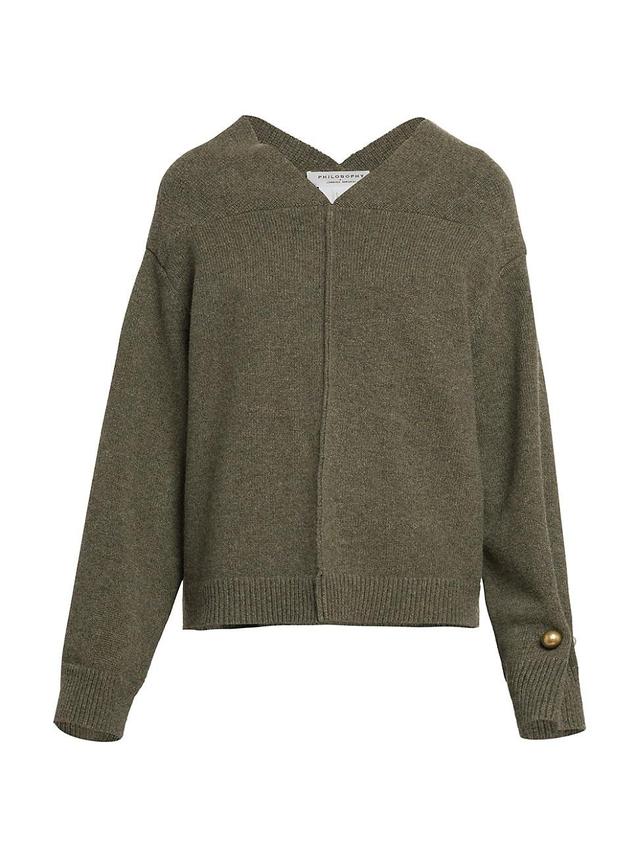 Womens Wool-Silk V-Neck Pin Sweater Product Image