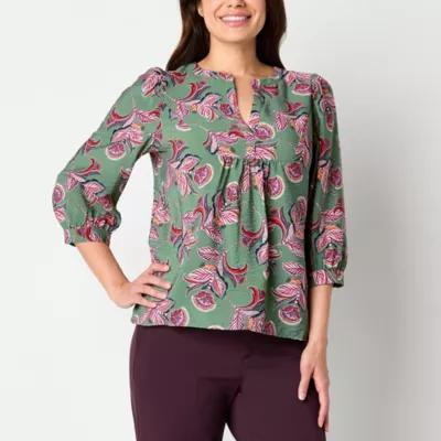 St. John's Bay Womens Split Crew Neck 3/4 Sleeve Blouse Product Image