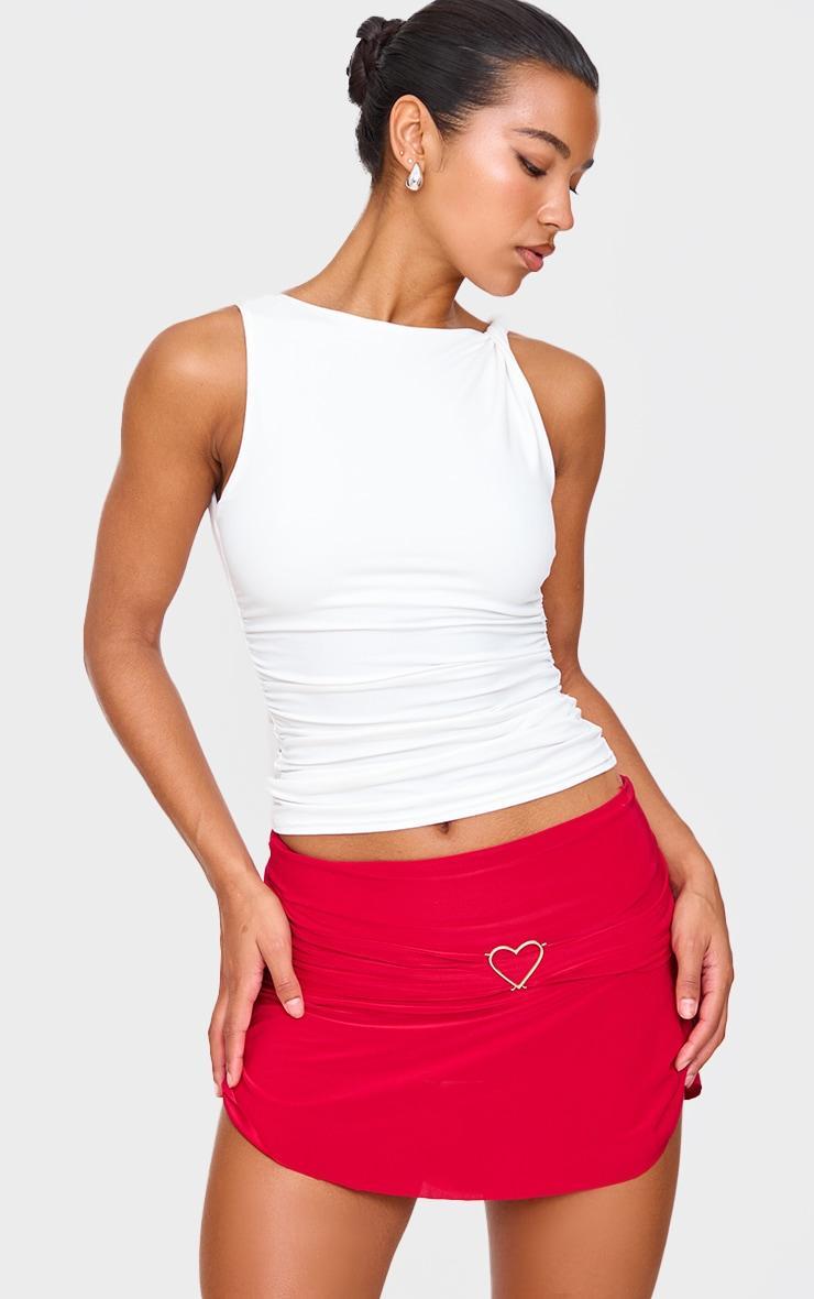 Red Slinky Jersey Heart Detail Floaty Mini Skirt Product Image