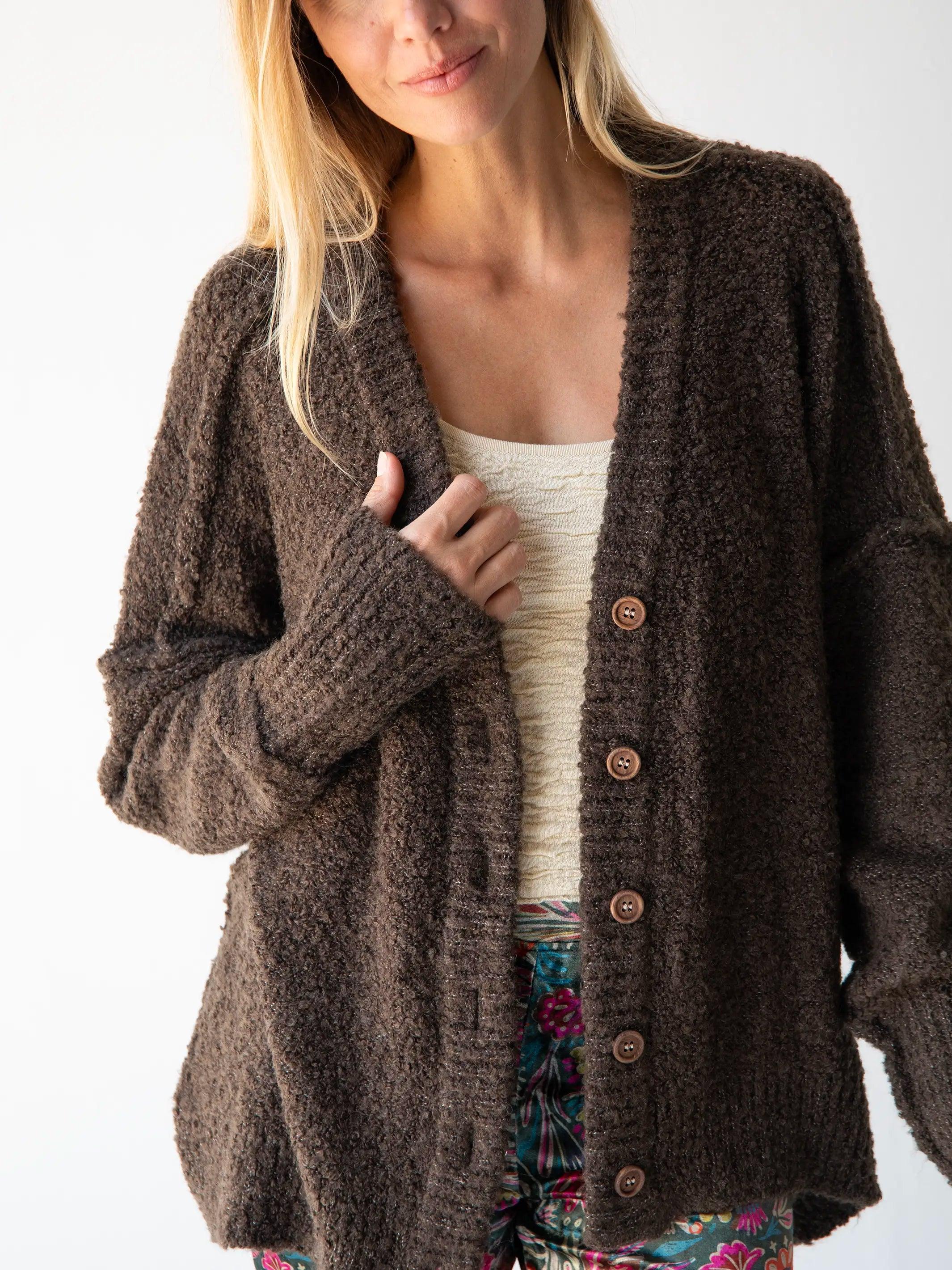 Like-A-Hug Boucle Cardigan Sweater - Brown Product Image