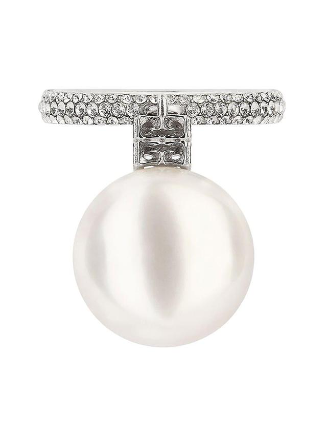 Womens Pearl Ring In Metal With Crystals Product Image