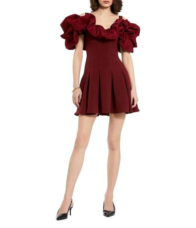 Mac Duggal Crepe Off-the-Shoulder Short Ruffle Sleeve Godet A-Line Dress Product Image