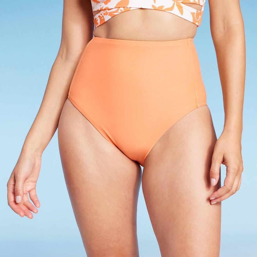 Womens High Waist Tummy Control Medium Coverage Bikini Bottom - Shade & Shore Orange Product Image