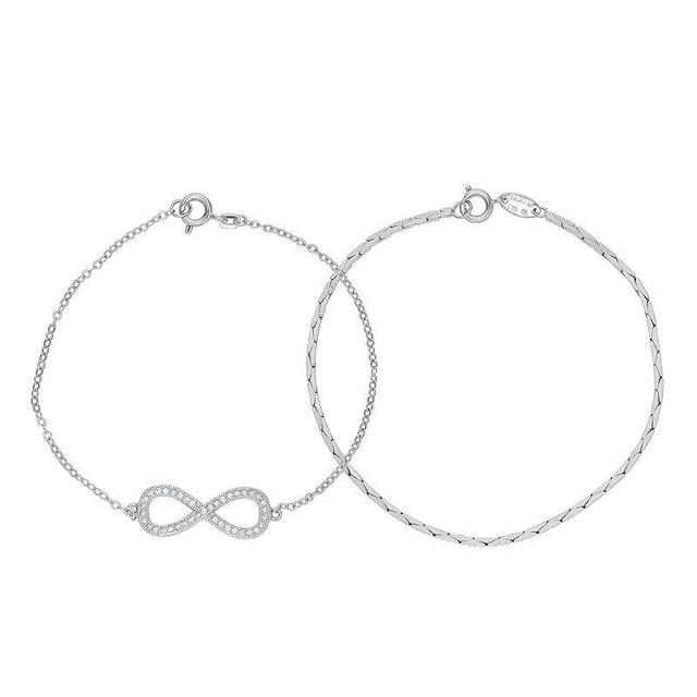 Sarafina Sterling Silver Plated Cubic Zirconia Infinity Symbol & Chain Bracelet Set, Womens White Product Image