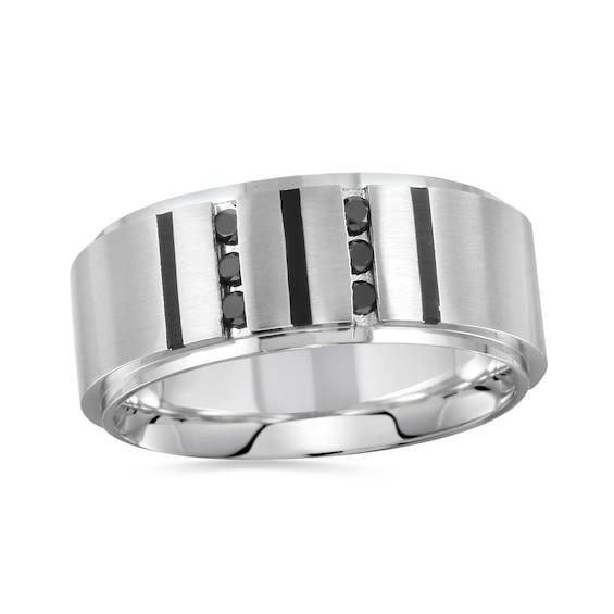 Men's 1/6 CT. T.w. Black Diamond Stepped Edge Band in Two-Tone Stainless Steel - Size 10 Product Image