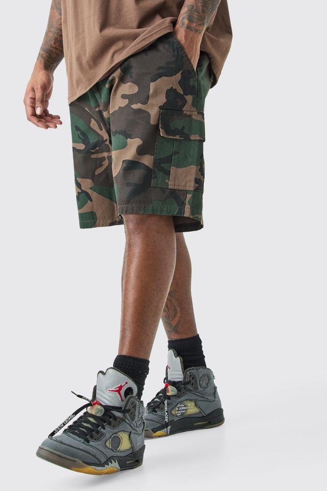 Plus Fixed Waist Camo Twill Cargo Short | boohooMAN USA Product Image