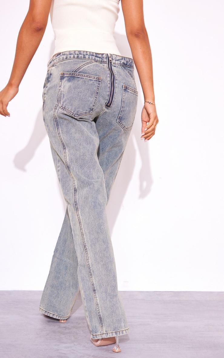 Petite Vintage Wash Seam Detail Foldover Waistband Straight Leg Jeans Product Image