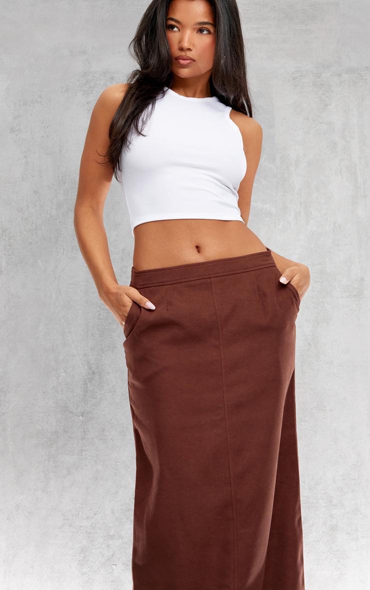  Tan Soft Twill Blend Straight Maxi Skirt Product Image