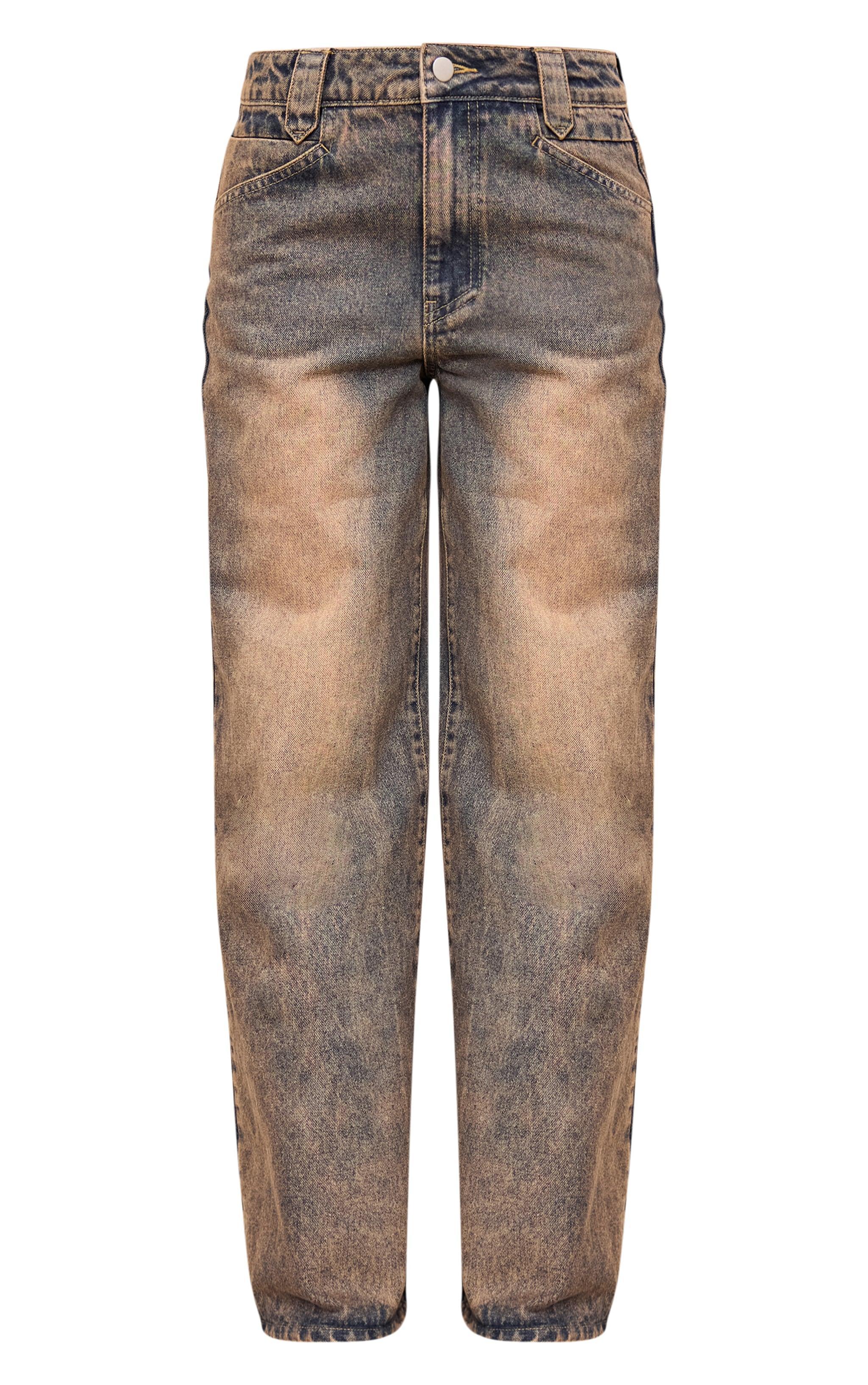 Brown Acid Wash Tinted Wide Leg Jeans Product Image