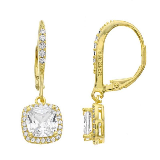 Sterling Silver Cubic Zirconia Drop Earrings, Womens, Gold Tone Product Image