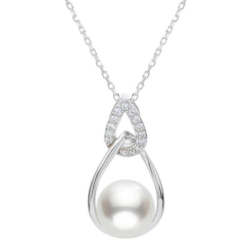 PearLustre by Imperial Freshwater Cultured Pearl & White Topaz Double Drop Pendant Necklace, Womens Product Image