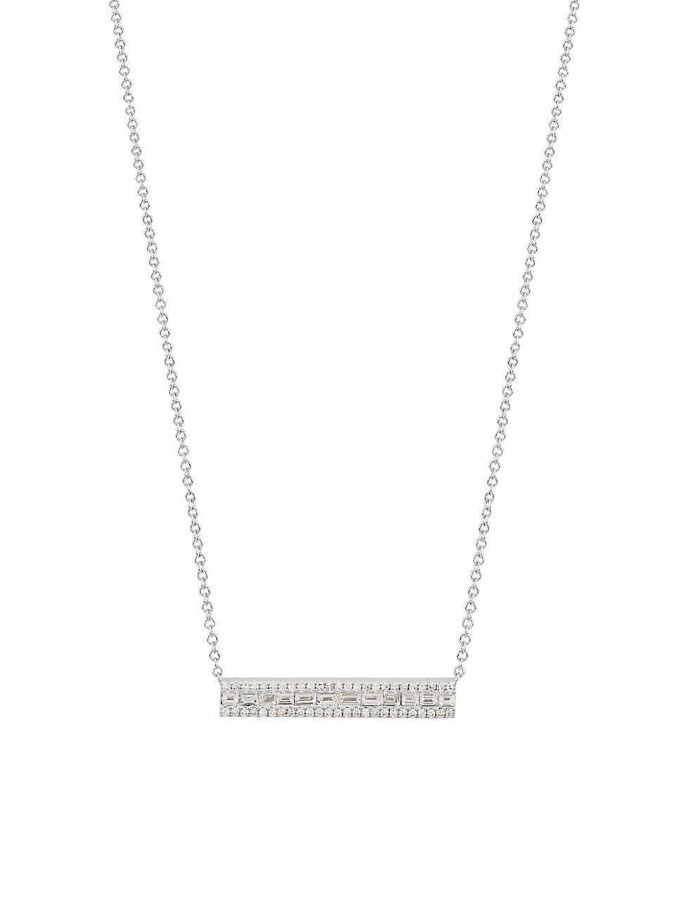 Womens 14K White Gold & 0.4 TCW Diamond Bar Pendant Necklace Product Image