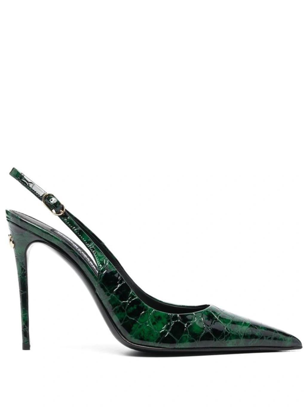 Leather Slingback Pumps In Green product image