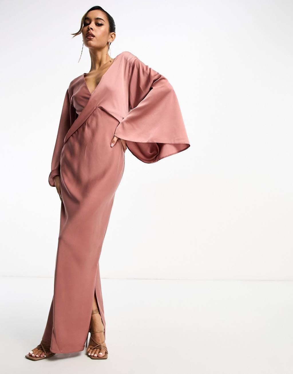 ASOS DESIGN satin batwing maxi dress with drape bodice detail Product Image