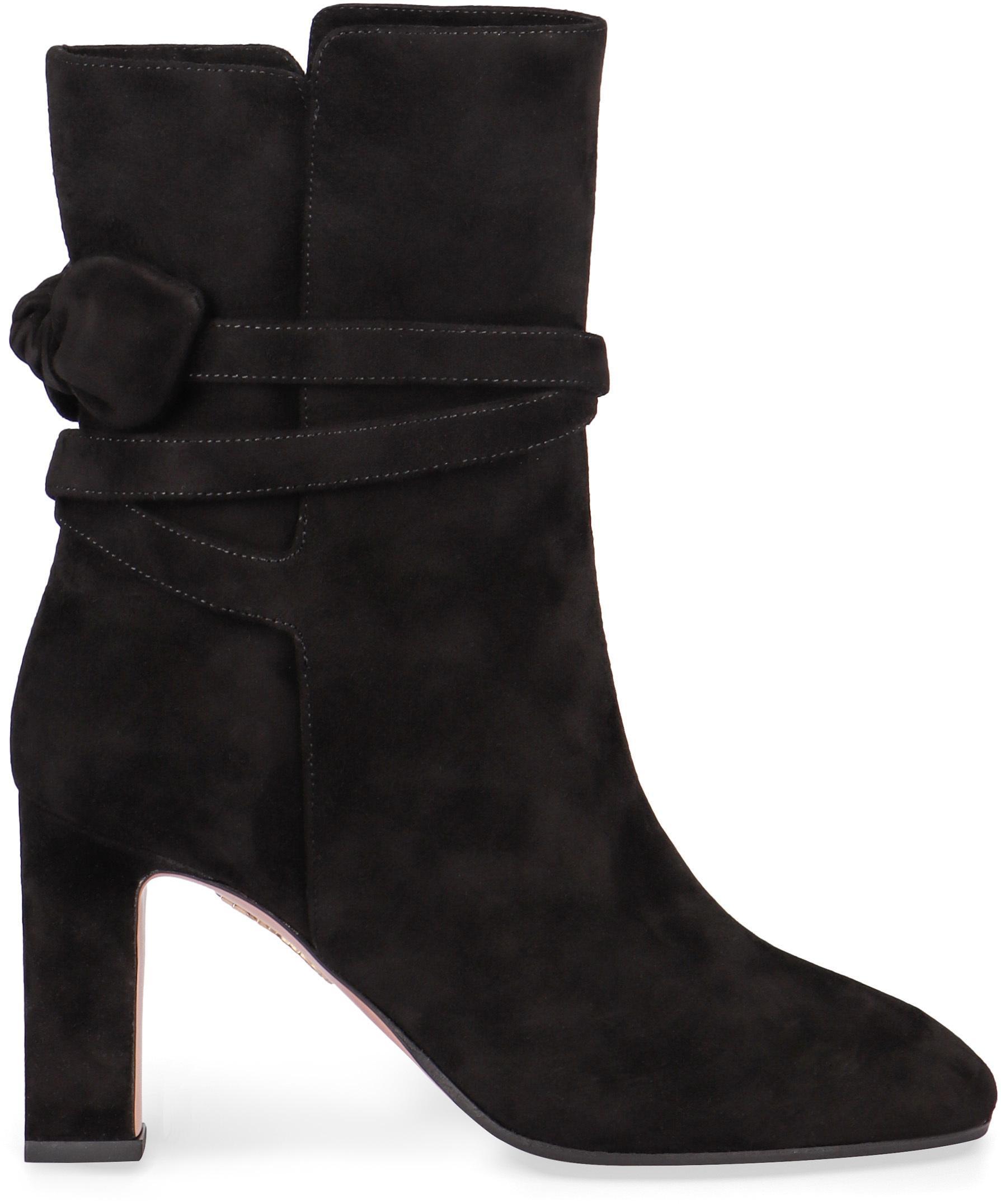 AQUAZZURA Very Bow Tie Suede Ankle Boots In Black Product Image