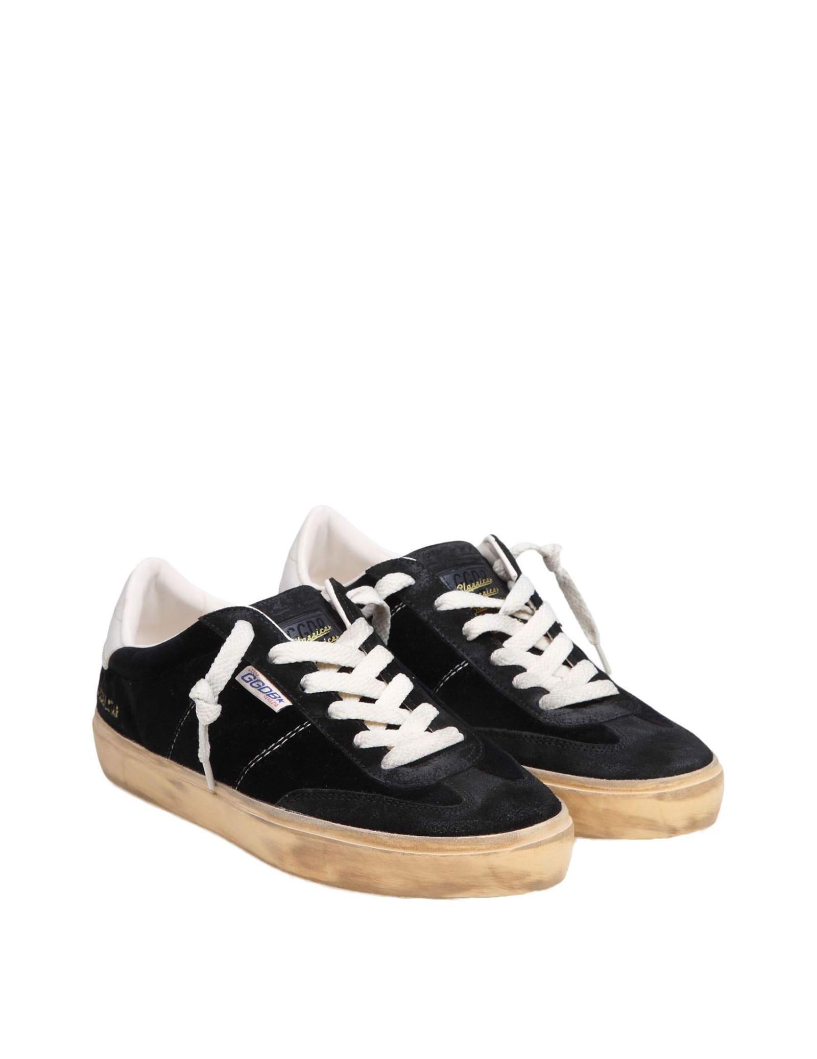 Soul-star Distressed Suede And Leather-trimmed Velvet Sneakers In Black Product Image