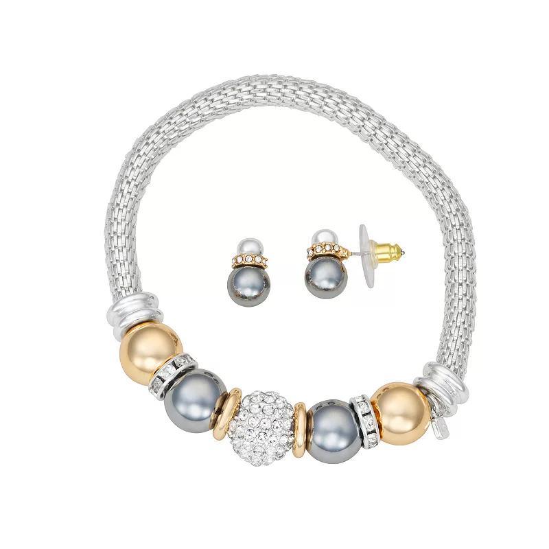 Nine West Tri-Tone Crystal Pave Ball Bracelet & Stud Earring Set, Womens, Multicolor Product Image